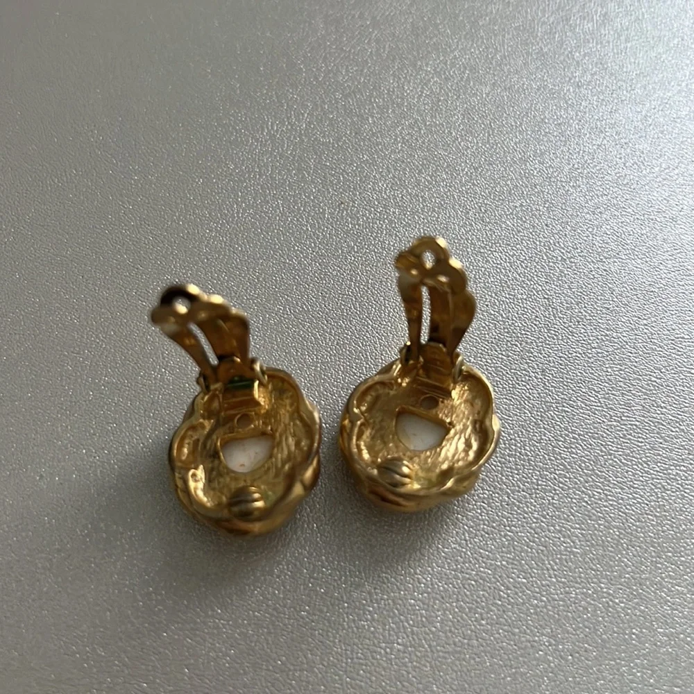 Vintage Gold and White Enamel Clip On Earrings